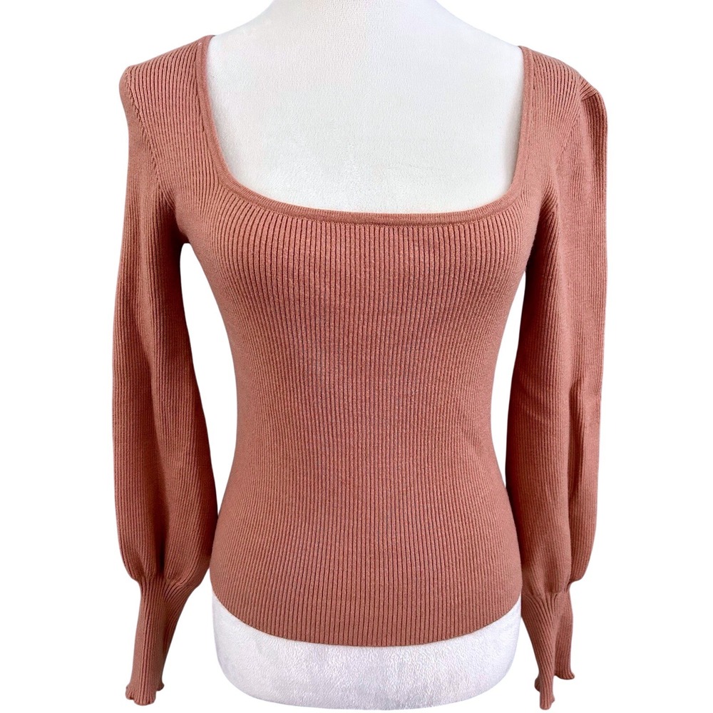 BB‎ Dakota Steve Madden Top Womens M Pink Ribbed Square Neck Puff Sleeve